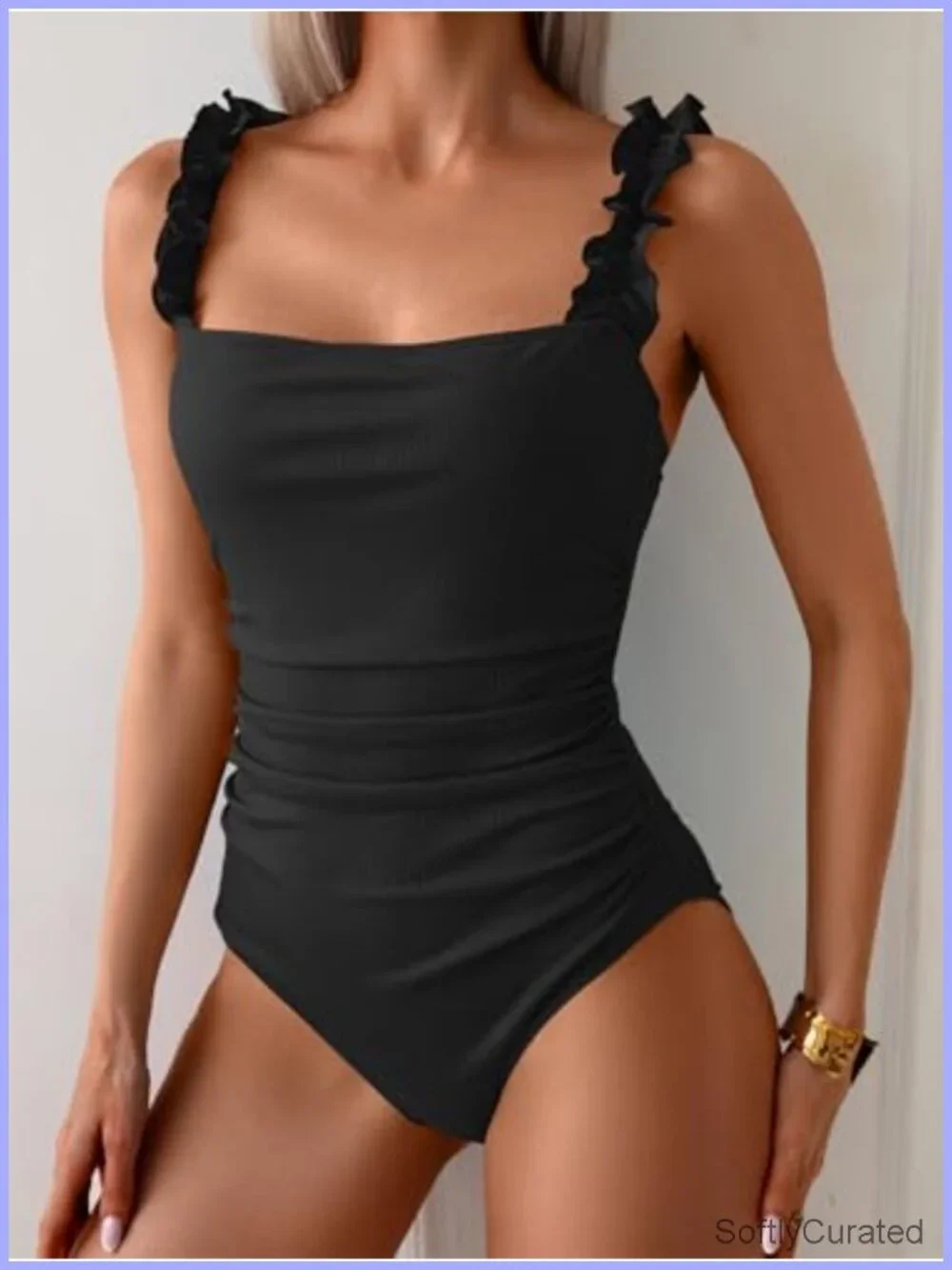 Women's One Piece Swimsuit Square Neck Tummy Control Push Up Ribbed